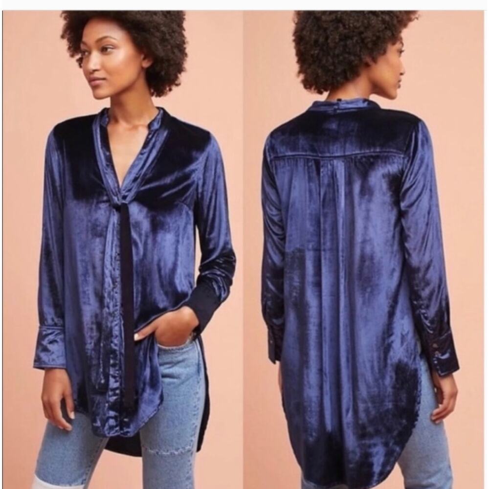Maeve Anthropologie Velvet Tie Neck Tunic Blouse NWT